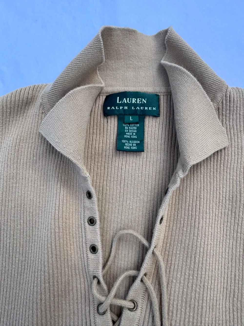 Lauren Ralph Lauren Taupe Ribbed Lace-Up Sleeveless Sweater